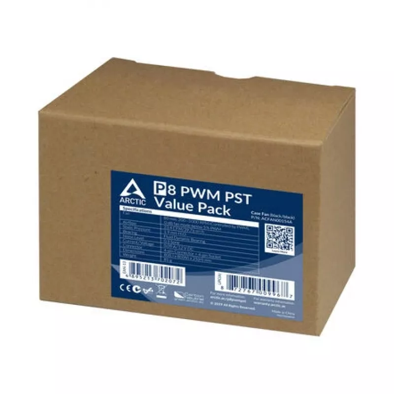 ARCTIC P8 PWM PST 80 mm ventilaator 5-pakk - must/valge