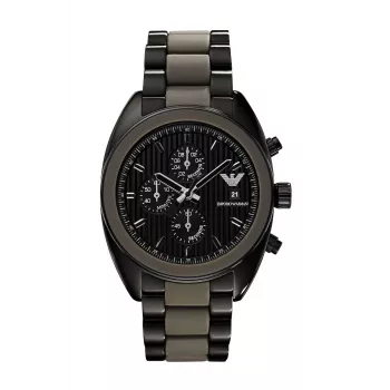 ARMANI AR5953 meeste kvartskronograafkell 43mm musta numbrilauga roostevabast terasest ja silikoonist mähisega rihm