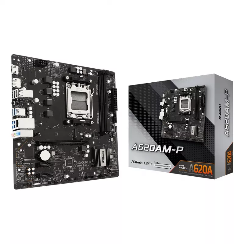 ASRock A620AM-P AMD A620 AM5 Micro ATX emaplaat (DDR5, HDMI, DisplayPort, M.2)