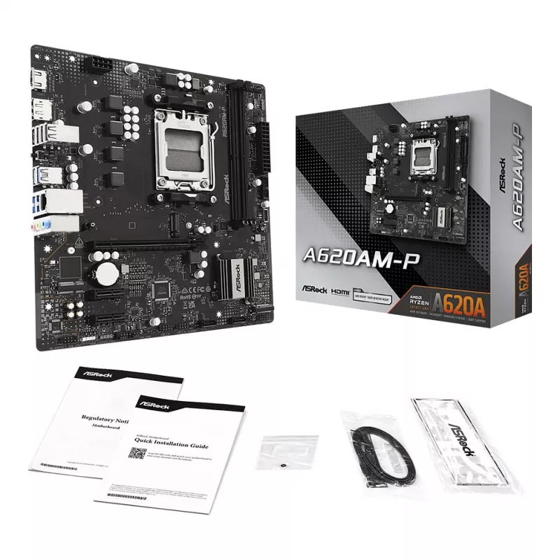 ASRock A620AM-P AMD A620 AM5 Micro ATX emaplaat (DDR5, HDMI, DisplayPort, M.2)