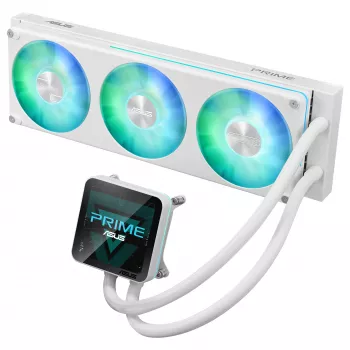 ASUS Prime LC II 360 ARGB LCD White Edition - 360mm AIO vedelikjahutus CPU-le, 3.5 inch LCD-ekraan, 3x120mm ARGB ventilaatorid, vaskpõhi, AM4/AM5/LGA1700/LGA1851