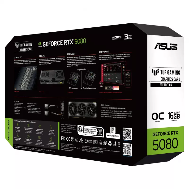 ASUS TUF GeForce RTX 5080 OC 16GB GDDR7 BTF Gaming Graphics Card