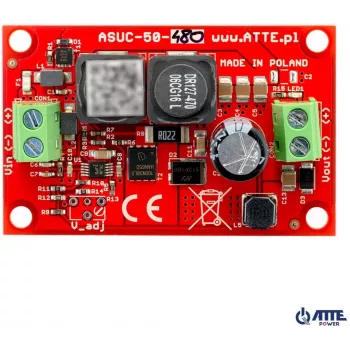 ATTE ASUC-50-480-OF Industrial DC/DC Converter, 48V Input, 12V 4A Output, DIN Rail Mount