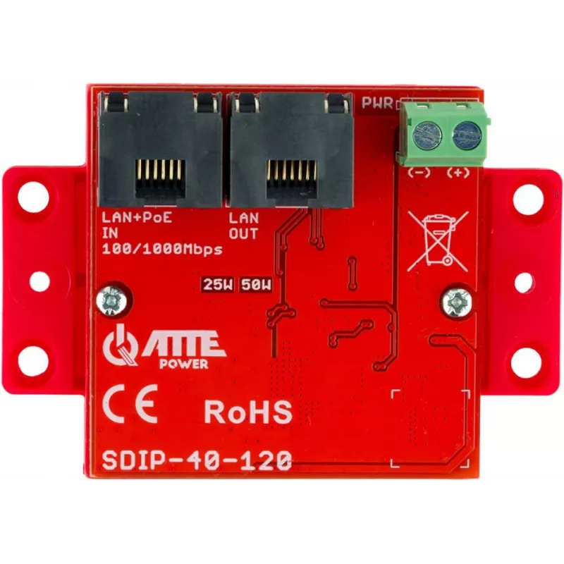 ATTE SDIP-40-120 PoE toiteadapter, 48W, 40V DC, 10/100 Mbps