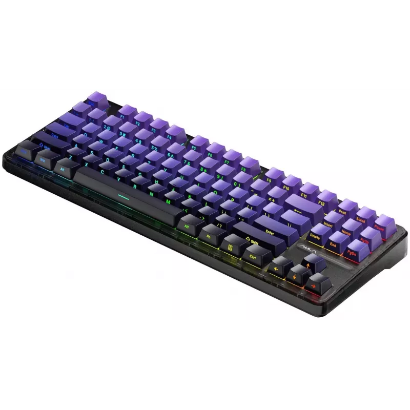 AULA Gasket F87 Pro klaviatuur Must Lilla GrayWoodV4 RGB