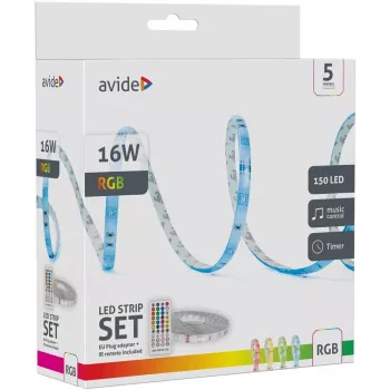 Avide LED-riba blister 12V 16W RGB 5m IR-puldiga