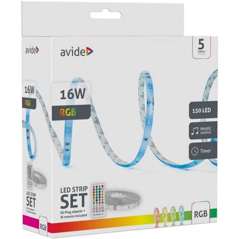 Avide LED-riba blister 12V 16W RGB 5m IR-puldiga
