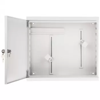 AWO-DVR-2 Terasest seinakinnitusega korpus DVR/NVR jaoks, 430 x 380 x 115 mm, hall (RAL 7035), lukuga, IP20