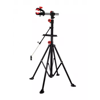 AWTOOLS 30kg jalgratta remondialus 360° pöörleva klambriga, kokkupandav kolmjalg, tööriistaalus, reguleeritava kõrgusega 107-190cm, must/punane