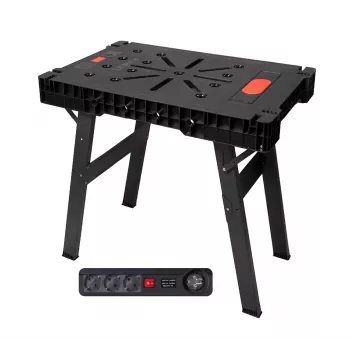 AWTOOLS Kokkupandav Töölaud Pistikupesaga, Kiire Kokkupanek, 1000x600x750 mm, 150 kg Kandevõime, Must Raam, Looduslik Puidust Lauaplaat
