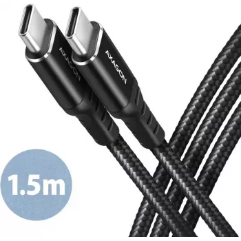 AXAGON BUCM-CM15AB USB-C to USB-C 2.0 kaabel, 1,5m, PD 60W, 3A, punutud - must