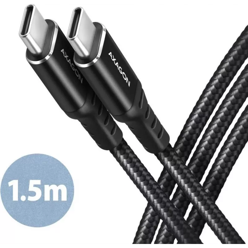 AXAGON BUCM-CM15AB USB-C to USB-C 2.0 kaabel, 1,5m, PD 60W, 3A, punutud - must