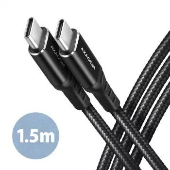 AXAGON BUCM-CM15AB USB-C to USB-C 2.0 kaabel, 1,5m, PD 60W, 3A, punutud - must