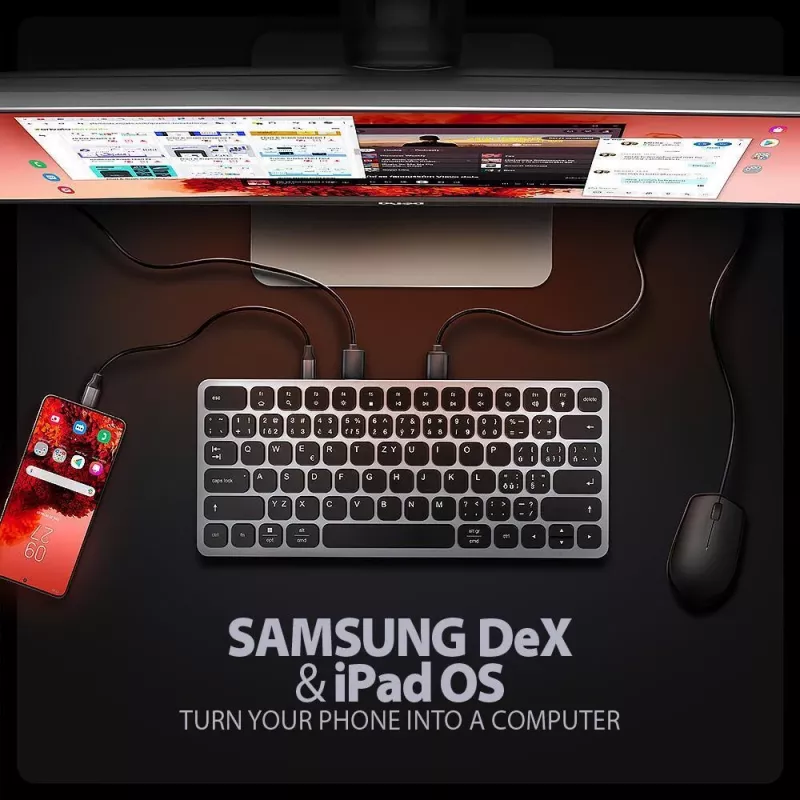 AXAGON HMC-KB-US USB-C klaviatuur 9-in-1 jaoturiga, US QWERTY, 4K HDMI, Gigabit LAN, kaardilugeja, 0,6 m