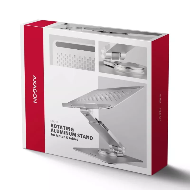 AXAGON STND-LR 360° Pöörlev Alumiiniumist Sülearvuti Alus 10 inch-17 inch Sülearvutitele, Hõbedane