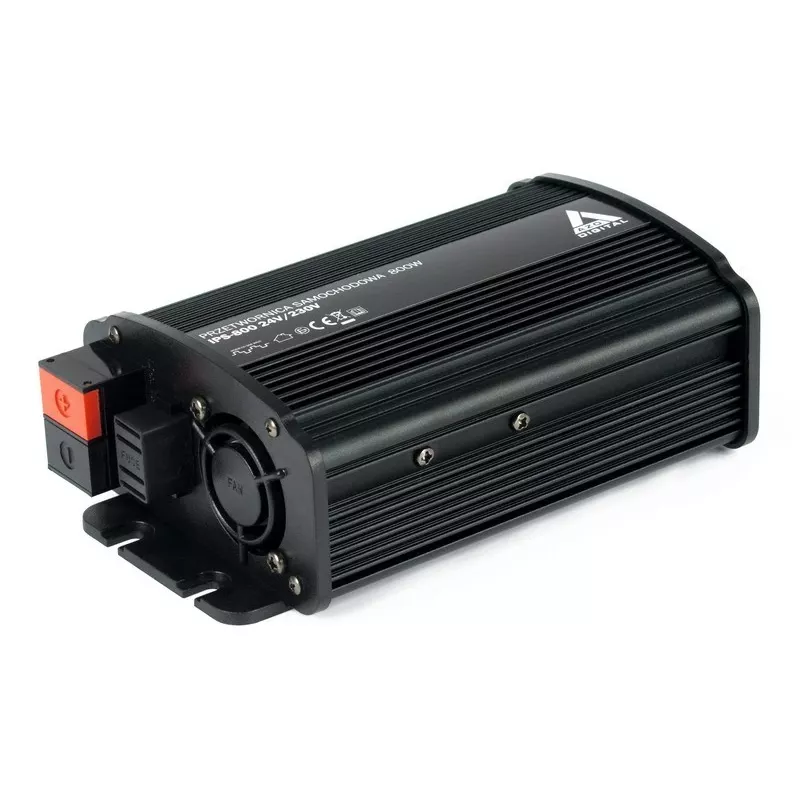 AZO Digital IPS-800U 800W 24V DC kuni 230V AC modifitseeritud siinuslaine inverter USB-ga, Schuko pistikupesa, akuklambrid