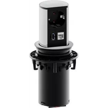 Bachmann ELEVATOR peidetud paigaldusega pop-up lauaühenduspesa Schuko, RJ45 Cat 6, USB 3.0 Type A - mati kroom (928.005)