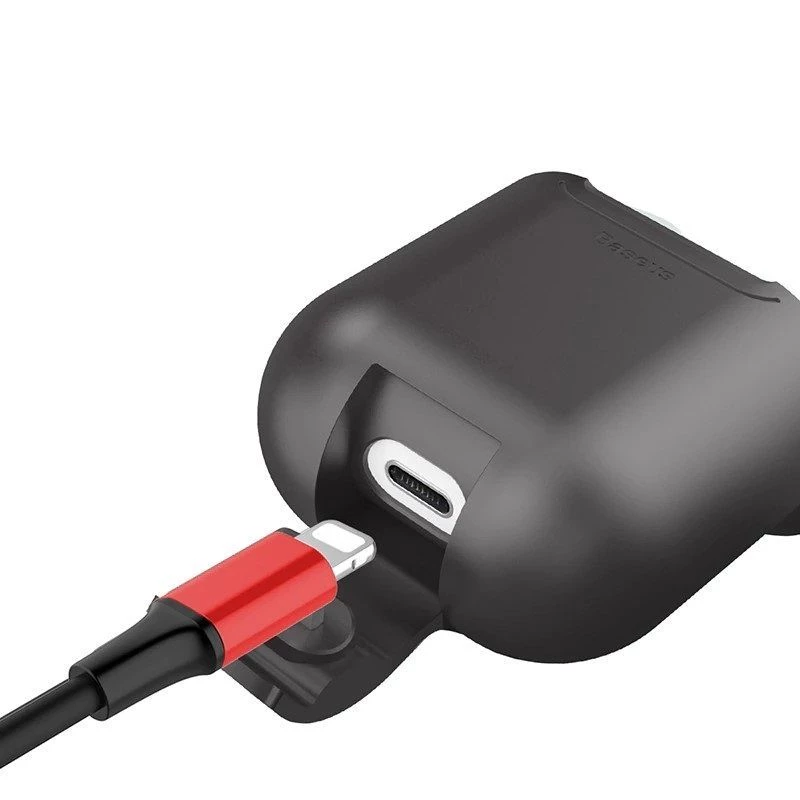 Baseus Apple 2in1 silikoonist kaitsev ja traadita laadimise ümbris AirPodsile, must