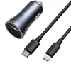 Baseus Golden Contactor Pro Dual Quick Car Charger 40W USB-C + USB-A PD 3.0 QC 4+ SCP FCP AFC koos Type-C to Lightning kaabliga 1m Must Tumehall