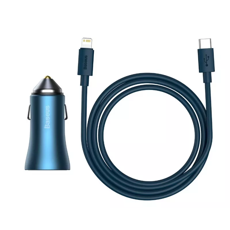 Baseus Golden Contactor Pro Dual Quick Car Charger 40W USB-C to Lightning kaabliga 1m Sinine