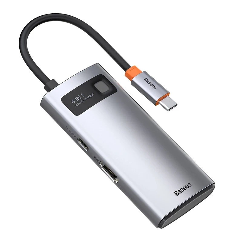 Baseus Metal Gleam Series 4-in-1 USB-C Hub, USB 3.0 + USB 2.0 + HDMI + USB-C PD, Hõbedane
