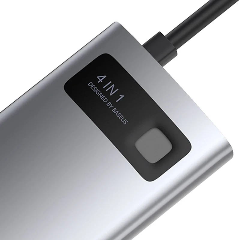 Baseus Metal Gleam Series 4-in-1 USB-C Hub, USB 3.0 + USB 2.0 + HDMI + USB-C PD, Hõbedane