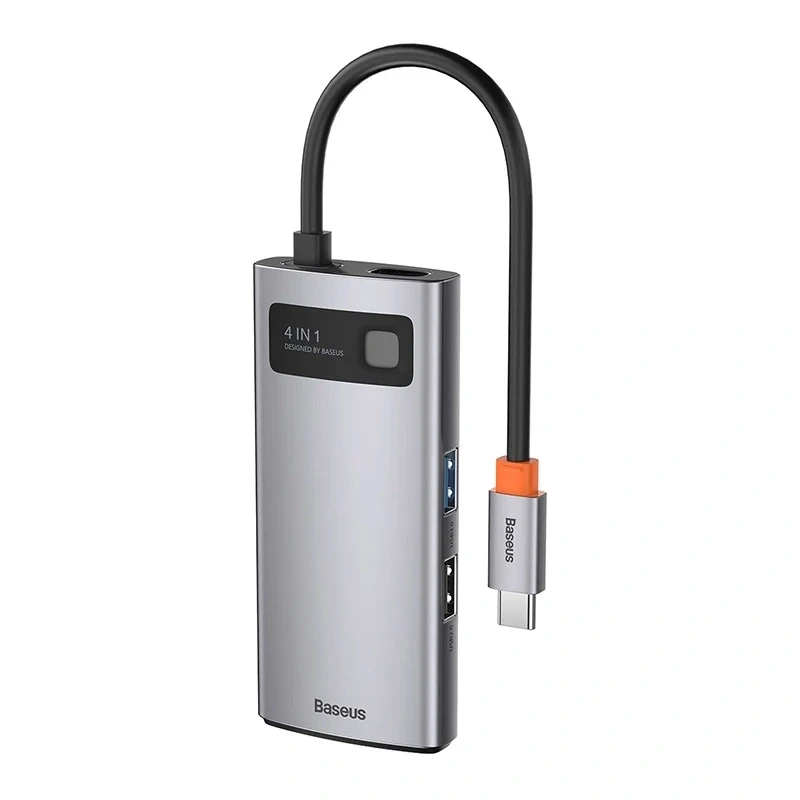 Baseus Metal Gleam Series 4-in-1 USB-C Hub, USB 3.0 + USB 2.0 + HDMI + USB-C PD, Hõbedane