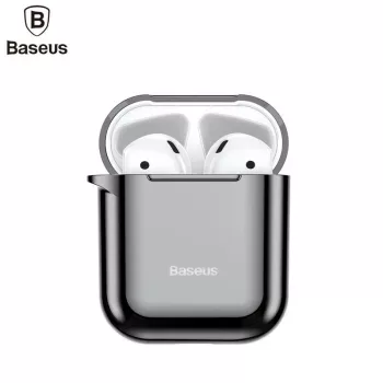 Baseus Metallic Shining Ultra-thin Silicone Protector Case with Hook for AirPods 1 / 2 Black