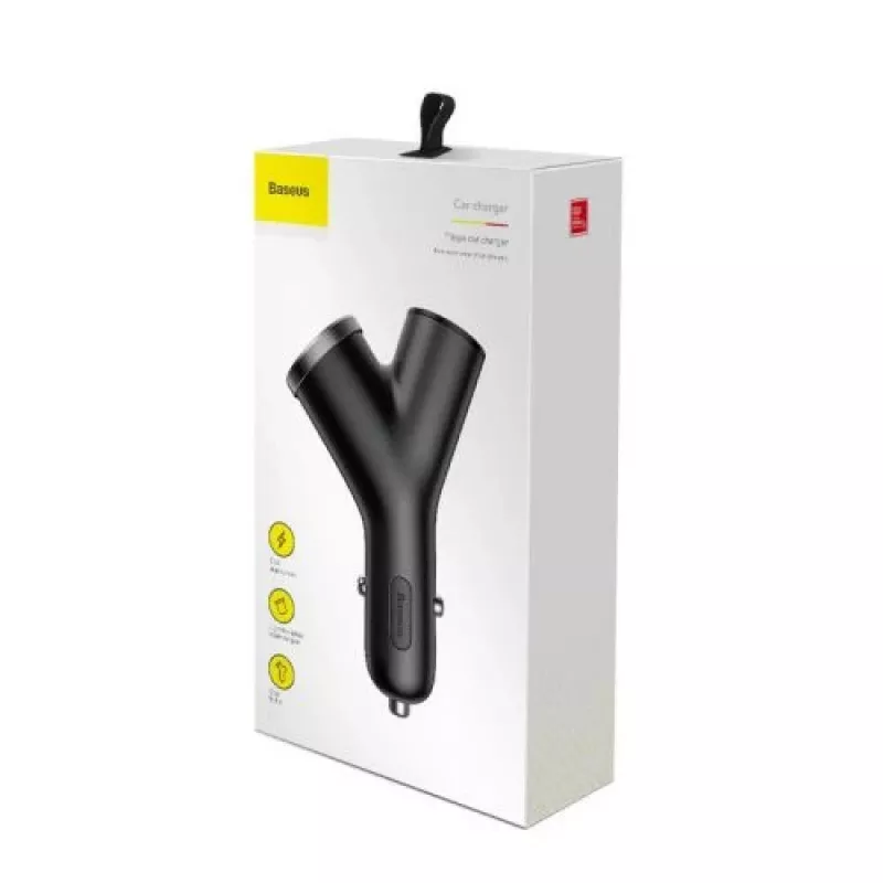 Baseus Y-tüüpi autolaadija, 2 USB + sigaretisüütaja pesa, 3.4A, must (CCALL-YX01)