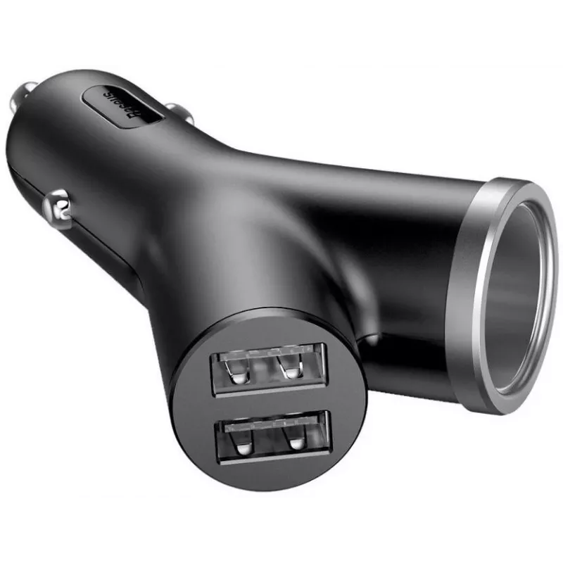 Baseus Y-tüüpi autolaadija, 2 USB + sigaretisüütaja pesa, 3.4A, must (CCALL-YX01)