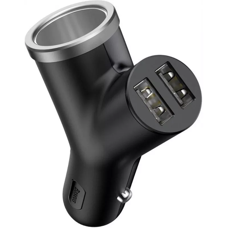 Baseus Y-tüüpi autolaadija, 2 USB + sigaretisüütaja pesa, 3.4A, must (CCALL-YX01)