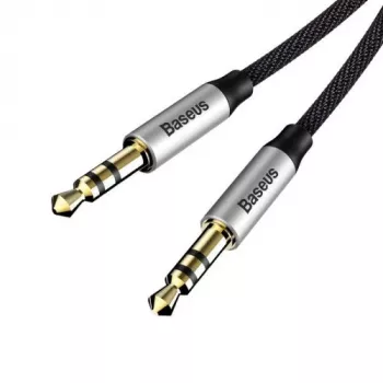 Baseus Yiven M30 3.5mm helikaabel (isane-isasele) – 1m, nailonpunutud, kullatud, Must/Hõbedane