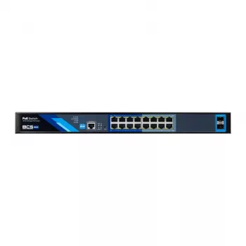 BCS B-SP16G-2SFP-M tööstuslik haldamata 16-pordine Gigabit PoE+ lüliti 2 SFP pesaga, 240W PoE eelarve, DIN-liistule kinnitatav