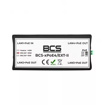 BCS-xPoE4/EXT-II 4-Pordi PoE+ Switch 1 Uplink Pordiga, 60W Eelarve, Laiendusrežiim kuni 250m