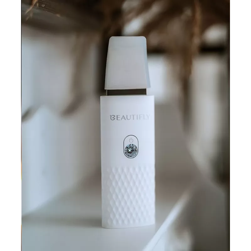 Beautifly Peeling Scrub Mini - Ultrahelikavitatsiooniga näohooldusseade EMS-mikrovooluga, valge roosakuld