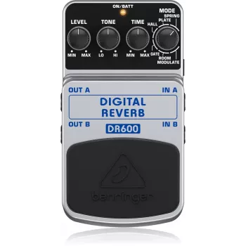 Behringer DR600 digitaalne reverberatsiooniefektide pedaal, 6 režiimi, stereo, must/hõbedane
