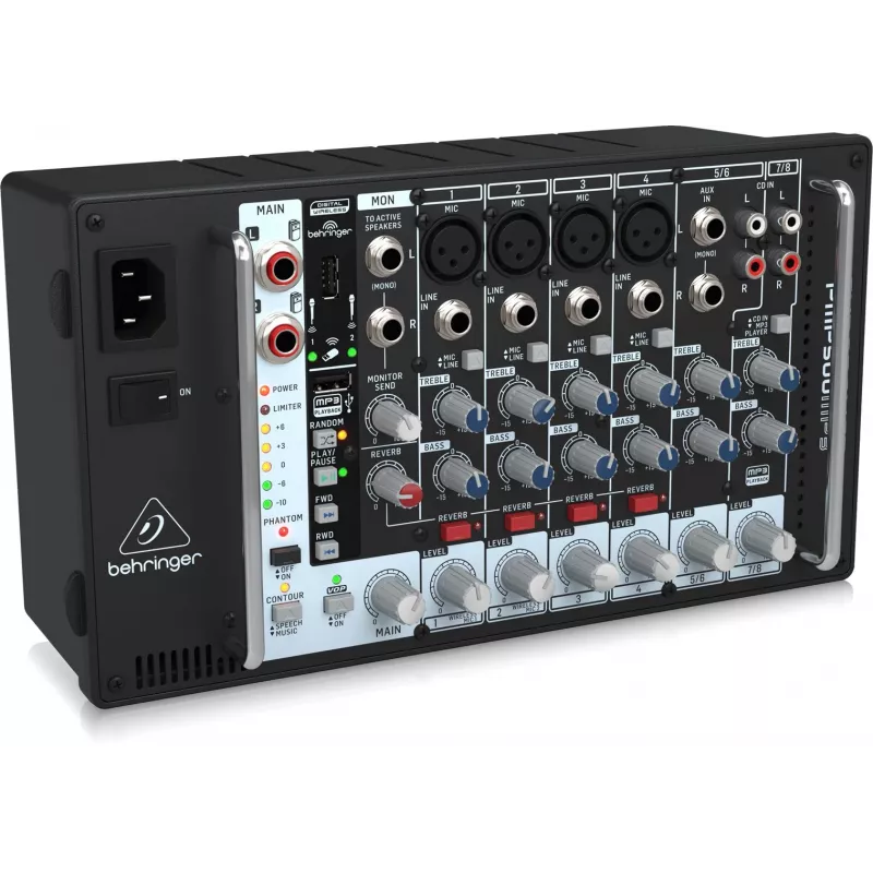 Behringer PMP500MP3 500W 8-kanaliline võimendiga segaja MP3-mängija ja KLARK TEKNIK FX-efektiprotsessoriga