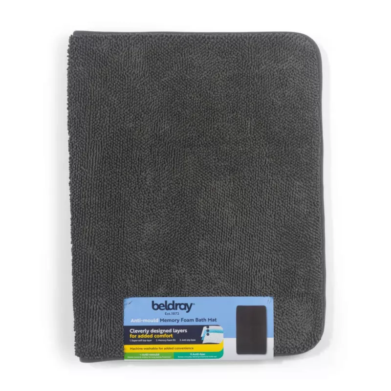 Beldray LA00000099CHEU7 Anti-mould Memory Foam Bath Mat 50 x 80 cm, Grey