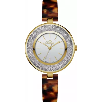 BELLEVUE D72 Women's Quartz Analog Watch 33mm Silver Dial Black Leather Strap