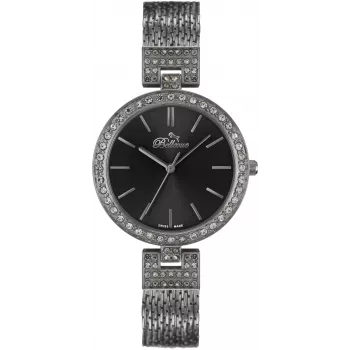 BELLEVUE Woman B25 35mm Quartz Analog Watch Silver Dial Black Leather Strap