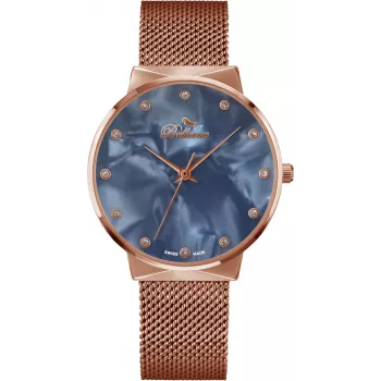 BELLEVUE Women's B11 Quartz Analog Watch 33mm Stainless Steel Case Genuine Leather Strap