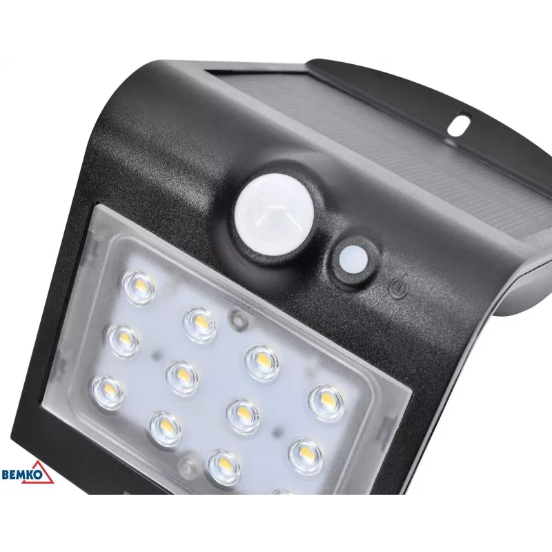 BEMKO TRINGO Päikeseenergia LED prožektor 1.5W 220lm 4000K IP65 must PIR-anduriga C83-SOT-001BL-PIR
