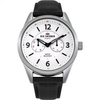 BEN SHERMAN Meeste kvarts-analoogkell WB069WB 45 mm musta numbrilauga ja musta nahkrihmaga