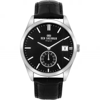 Ben Sherman meeste WB039BB analoogkvartskell 43mm musta numbrilauga ja musta nahkrihmaga