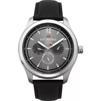 Ben Sherman WBS112B meeste analoogkvartskell 43mm musta numbrilauga nahkrihm