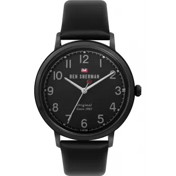 Ben Sherman WBS113BB meeste analoogkvartskell 43mm musta numbrilaual ja ehtsa nahast rihmaga