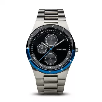 BERING Meeste klassikaline minimalistlik kvartskell 39mm titaankorpus sinise numbrilaud halli roostevabast terasest võrkrihmaga 32339-702
