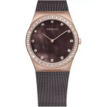 BERING Women's Classic Quartz Analog Watch 26mm Stainless Steel Rose Gold-Tone and Brown