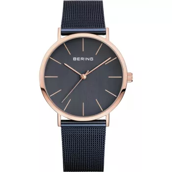 BERING naiste käekell 13436-367 36mm roosakuldse IP-kattega roostevabast terasest korpus, hall sihverplaat, Milanese stiilis metallist käevõru