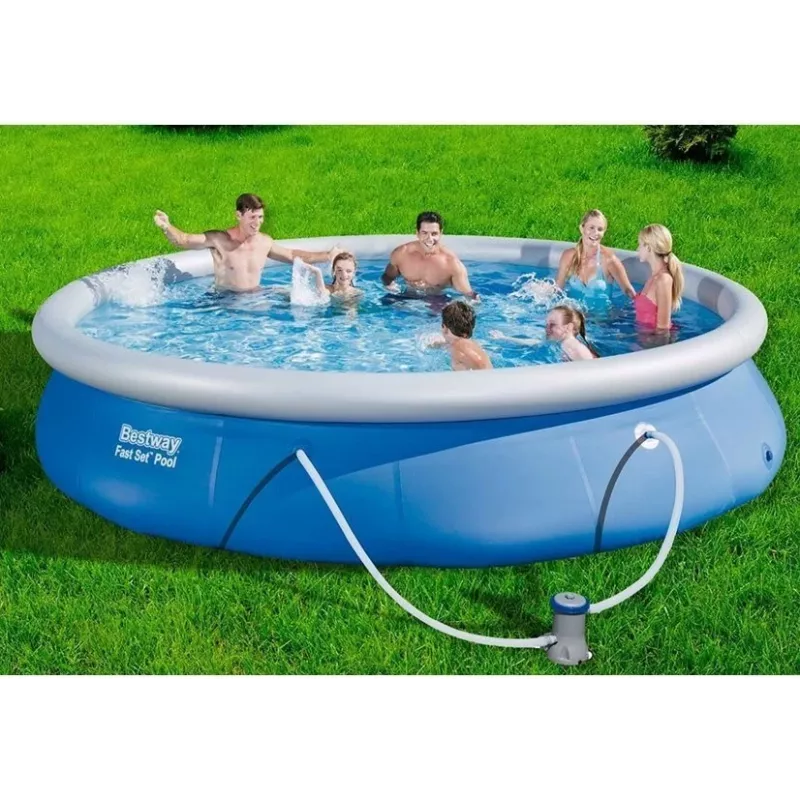 Bestway Fast Set Pool 457 x 84 cm (15 ft) Round Inflatable Above Ground Pool with Filter Pump, 11016 L Capacity, DuraPlus Liner, Prismatic Stone Print